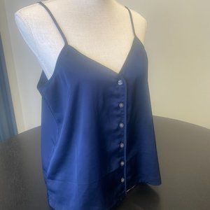 J. Crew Factory Satin Button-up Cami Top in Navy, Size Medium